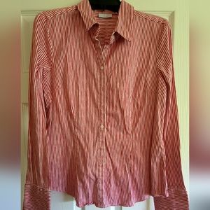 Red and white striped button down shirt